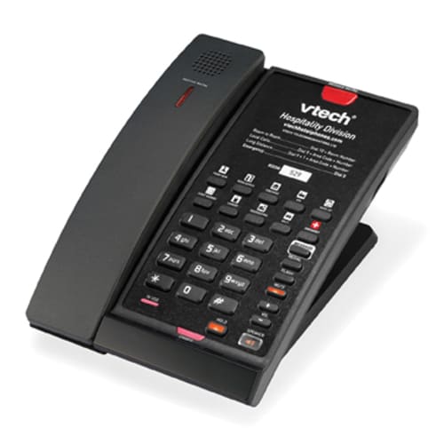 VTech® CTM-A2411-BATT Single-Line Analog Cordless Telephone, 5 Guest Service Keys, Matte Black